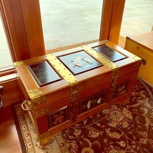 Asian inspired wooden and black lacquer chest